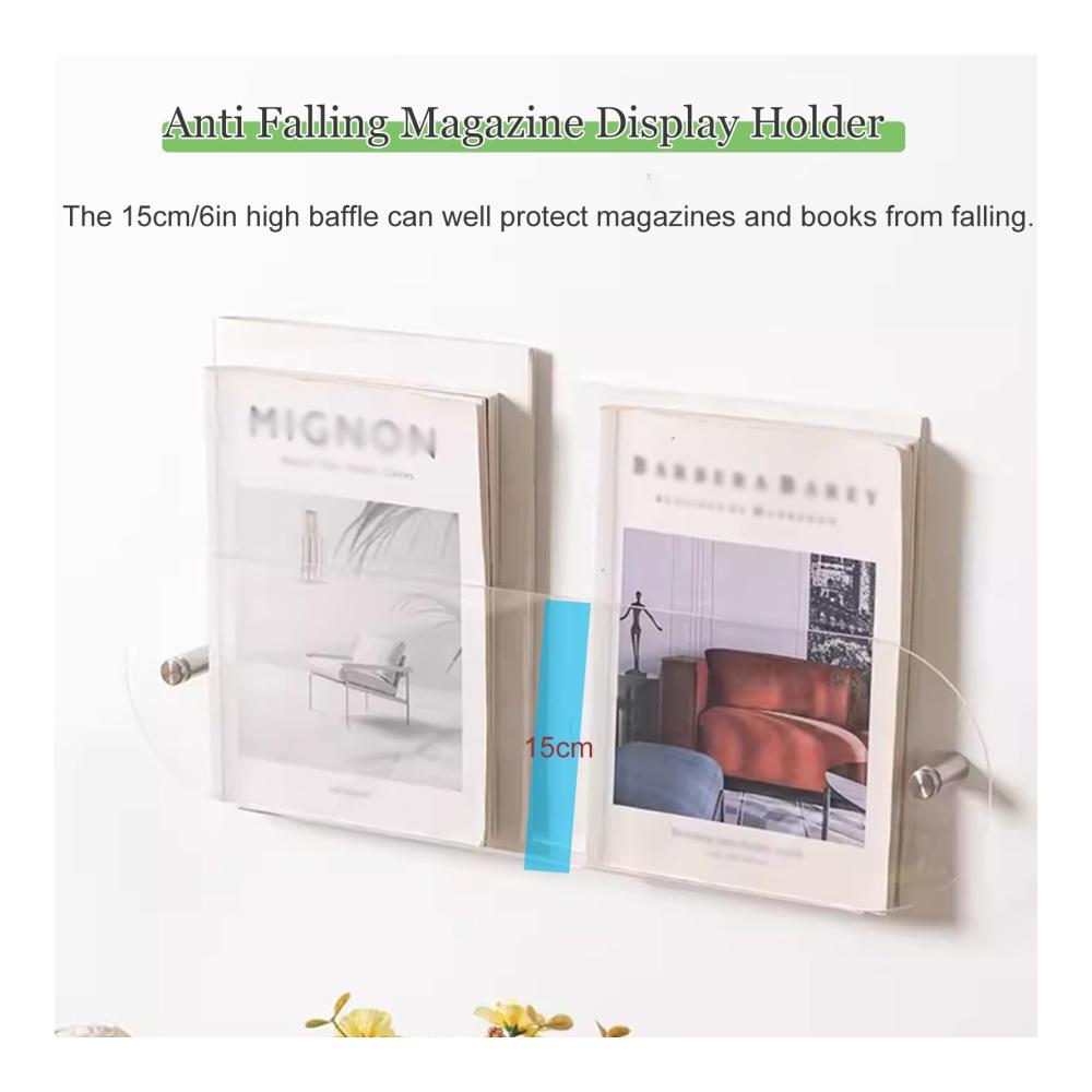 Organisieren Sie Ihre Lesematerialien mit Stil! 2 durchsichtige wandmontierte Zeitschriftenregale aus Acryl. Schaffen Sie Ordnung für Dokumente Prospekte und Schallplatten. Attraktiv und funktional