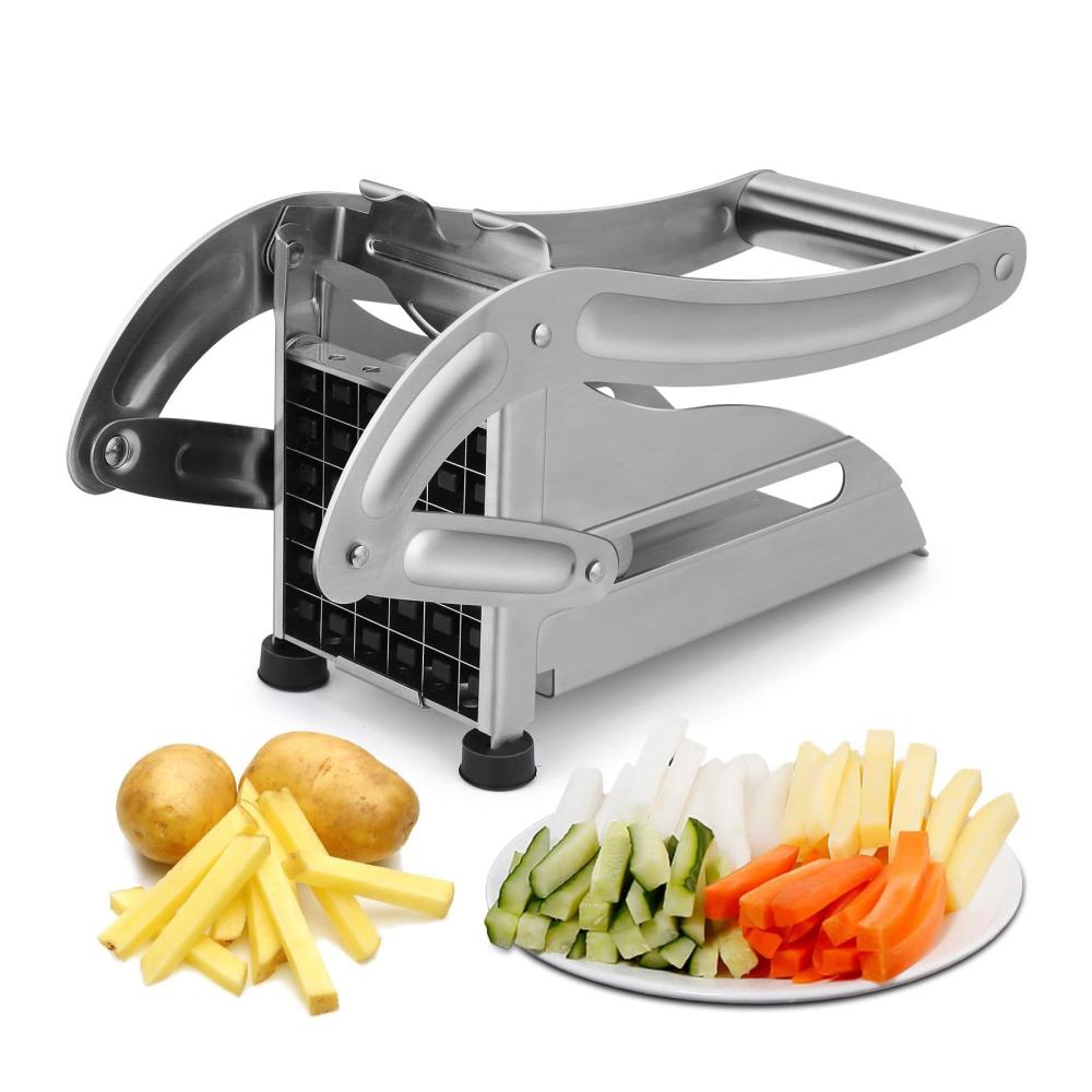 Premium Kartoffelschneider aus verdicktem Edelstahl | Inklusive 2 Einsätzen für perfekte Pommes | Gemüseschneider für Zwiebeln Karotten & mehr | Robuster