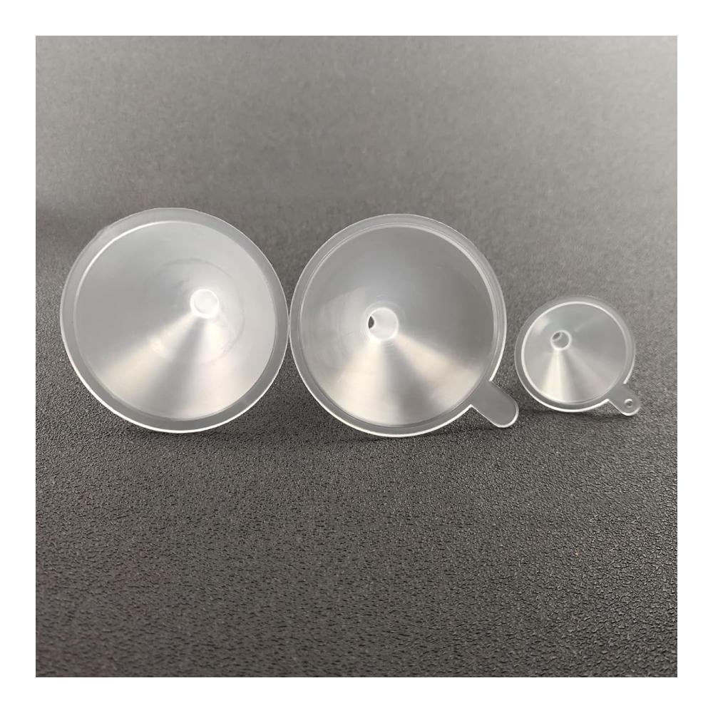 Premium Mini Trichter Set - 30 Stück 3 Größen transparente Kunststoff-Trichter für Parfüm Marmelade Öl und Kosmetikproben - Praktisches Laborzubehör