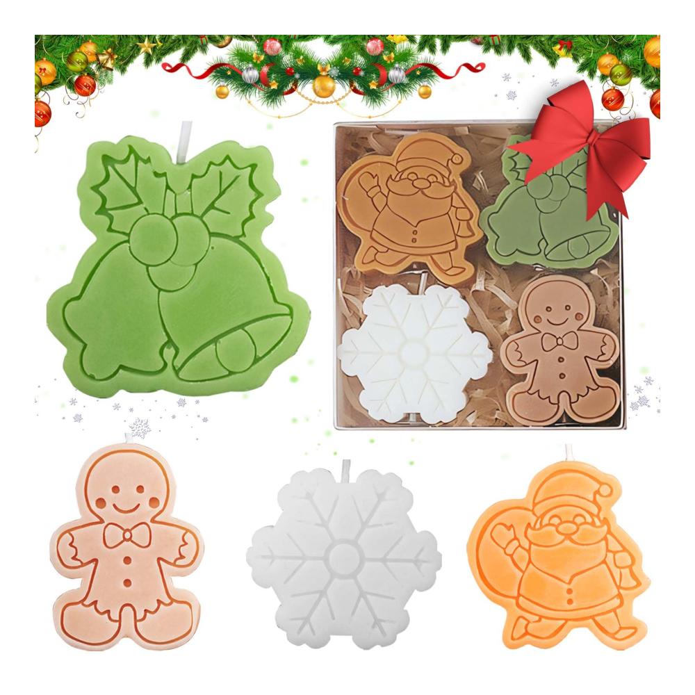 Weihnachtsduftkerzen Set 4 Stück Geschenkset mit Christmas Aromatherapy Kerzen - Duftkerzenset für festliche Stimmung - Sojawachs Muster inklusive