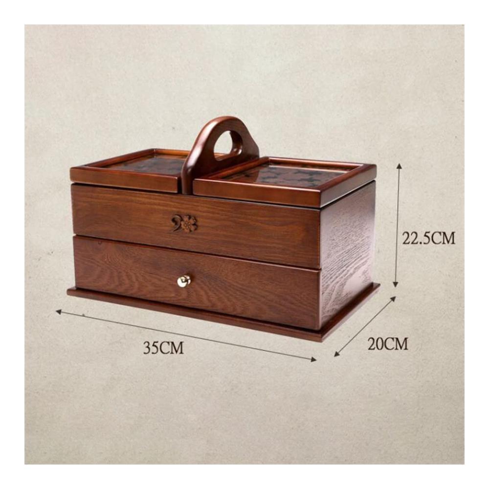 Vintage Nähkorb aus Holz | Aufbewahrungskoffer für Nähzubehör | Retro-Organizer mit Freischwinger-Design | Handgefertigter Nähkorb mit Charme der alten Welt | Stilvoller Holzkorb für Nä