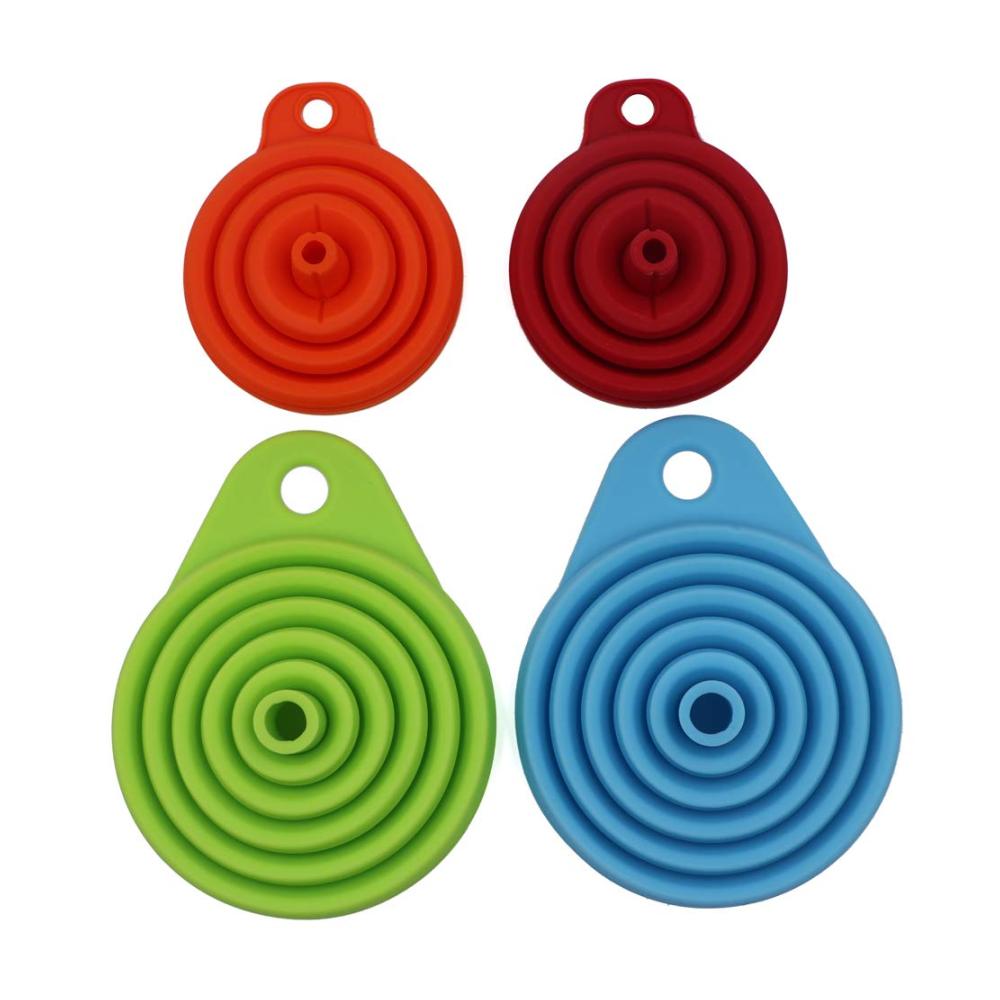Silikon-Falttrichter-Set mit 4 Trichtern für Küche und Kochen - Platzsparende leicht zu reinigende Trichter für Wasserflaschen Öle Flüssigkeiten - Hochwertige Lebensmittel