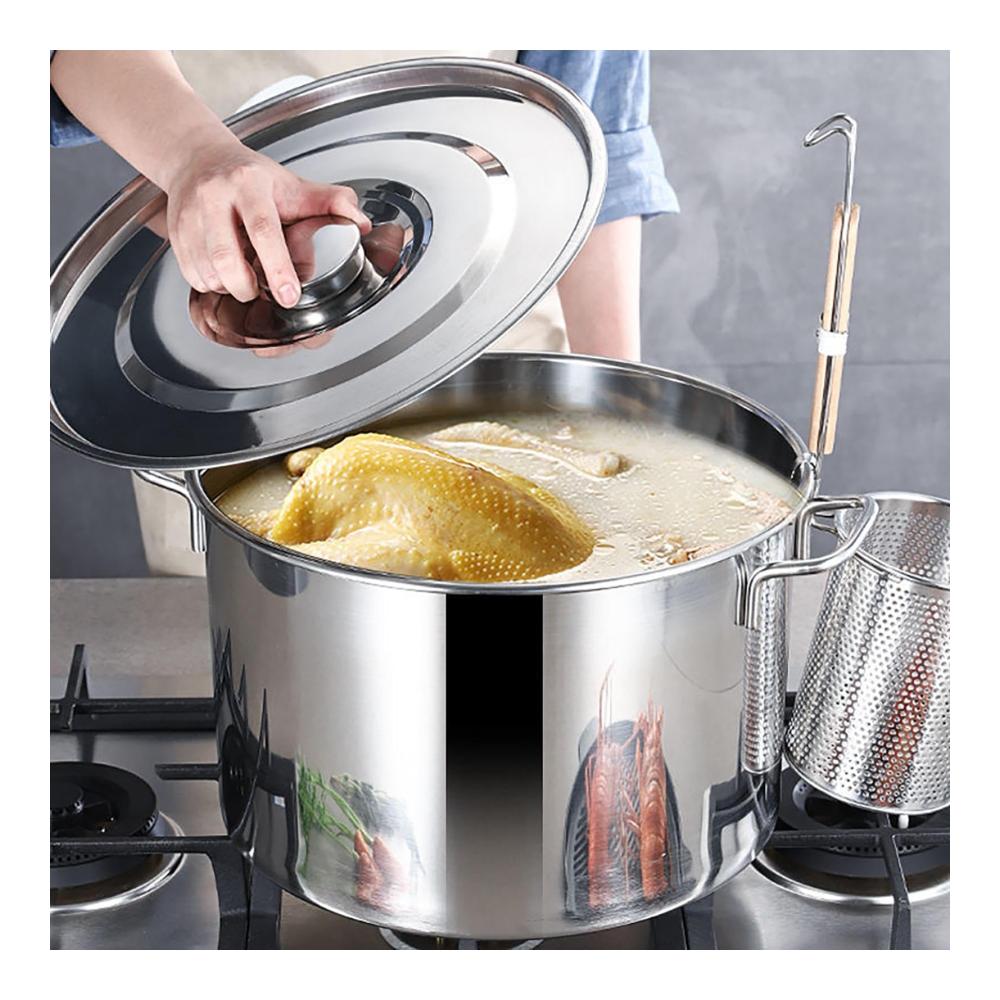 Klassischer Edelstahl-Suppentopf für professionelles Kochgeschirr | Langlebiger Topf für Einmachen und Brühen | Ideales Kochutensil für Suppen und Salzl