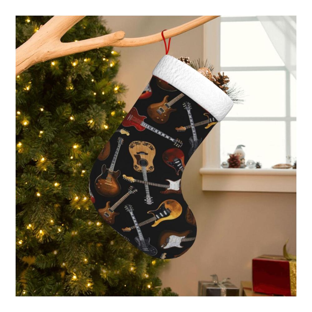 Einzigartige Nikolausstiefel Personalisierte Weihnachtsstrümpfe mit Gitarren-Design - Ideale Dekoration für die Familienurlaubsparty. Hochwertige Weihnachtssocken für festliche Atmosphäre