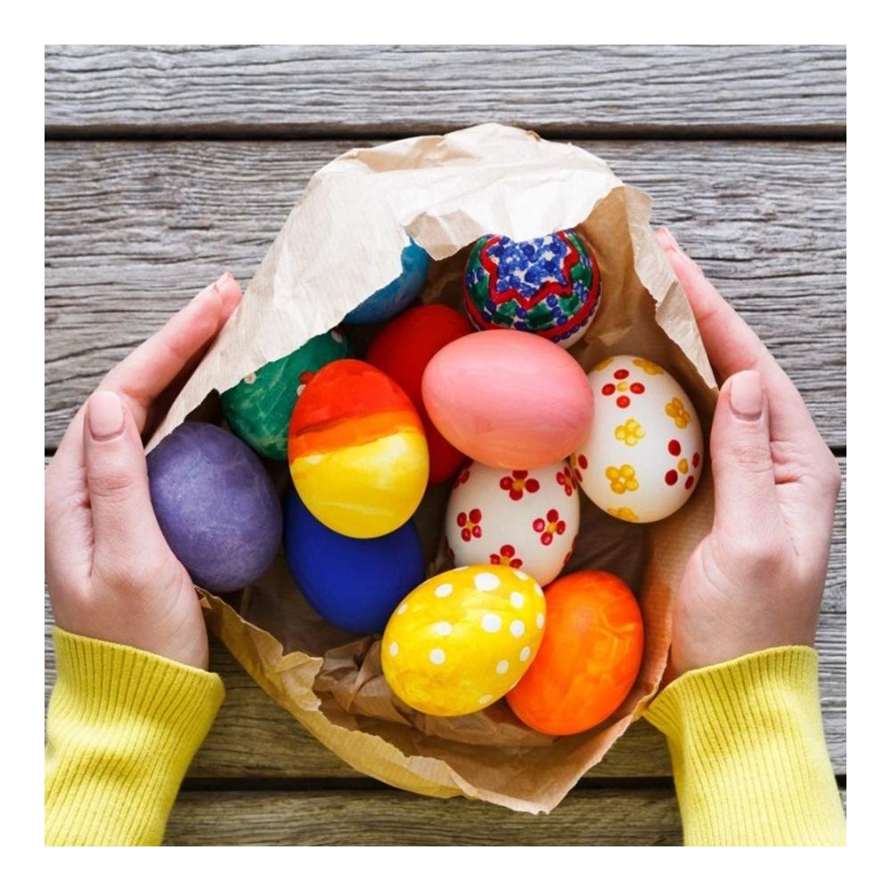 Bunte Ostereier Figuren Set - 12 Stück Holz-Eier zum Dekorieren und Aufhängen - Perfekt für Ostern Basteln und Dekorieren - Ca. 4 cm Große Holzeier zum Bemalen und Verschönern