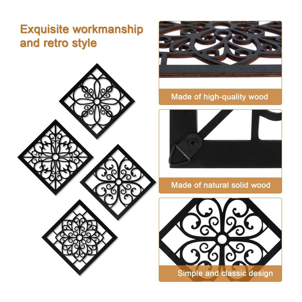 Entdecken Sie Eleganz 4er-Set Rustikale Wandskulpturen - Boho-Stil Wanddekoration aus Holz - Vintage-Charme für Küche Wohnzimmer Schlafzimmer und mehr