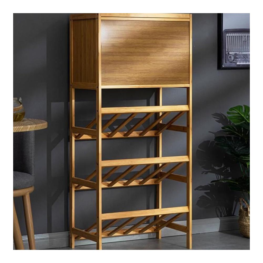 Entdecken Sie Eleganz Holz Weinregal für 28 Flaschen - Freistehendes Bodenweinaufbewahrungsregal für Küche Esszimmer Wohnzimmer Speisekammer Keller - Stilvolles Bodenbar-Ausstellungsregal (Farbe