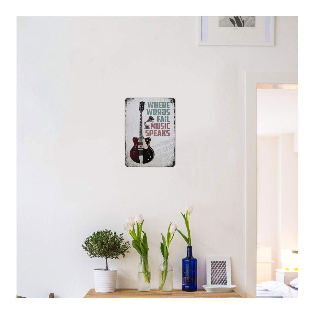 Entdecken Sie Stil mit Hioni! Vintage Wand- & Türschilder - Wo Worte schweigen spricht Musik. Dekorieren Sie mit diesem nostalgischen Blechschild-Poster. Einzigartige Wand- und Türdekoration für echte Liebhaber