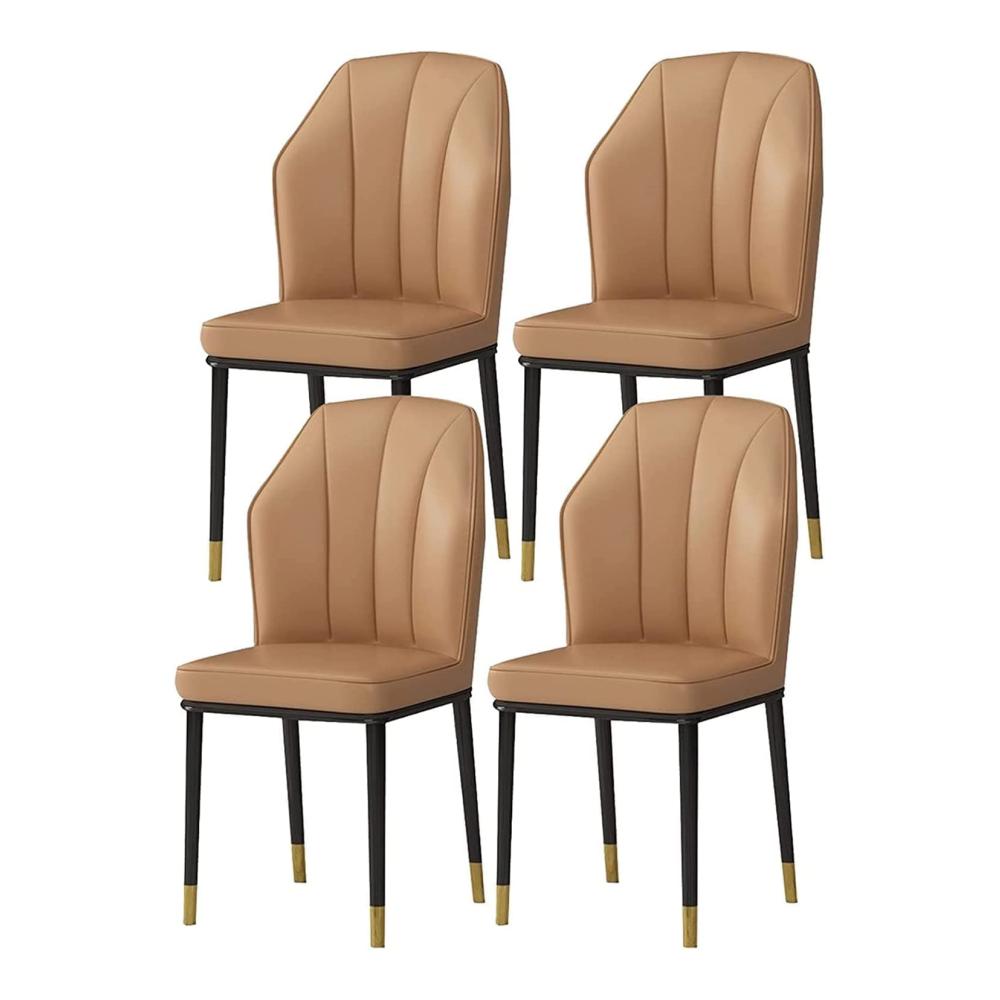 Entdecken Sie Eleganz und Komfort Moderne Esszimmerstühle 4er-Set mit hoher Rückenlehne und weichem Sitz. Stilvolle Küchen- und Wohnzimmerstühle in wasserdichtem Beige-Lederdesign. Metallbeine für Stabilität. Verleihen Sie Ihrem Essbereich Glanz