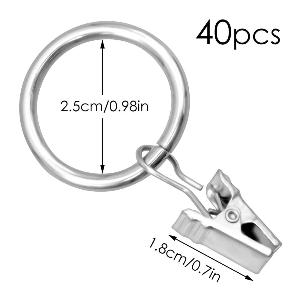 Premium Gardinenringe mit Clips – 40 Stück Rostfreies Metall 25mm Innendurchmesser für Vorhänge und Gardinenstangen | Einfache Befestigung Hochwertiges Zubehör für stilvolle Fensterdekoration