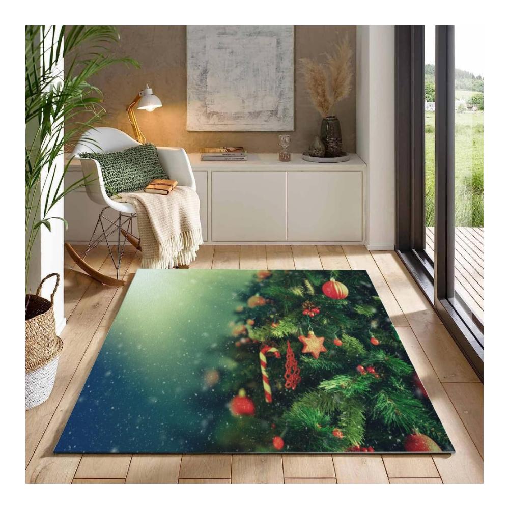 Erfrischendes Design Weihnachtsbaum Teppich für Kinderzimmer | 3D Glocke | Rutschfester Kurzflor Spielteppich 80x120 cm | Freude für Wohnzimmer und Schlafzimmer