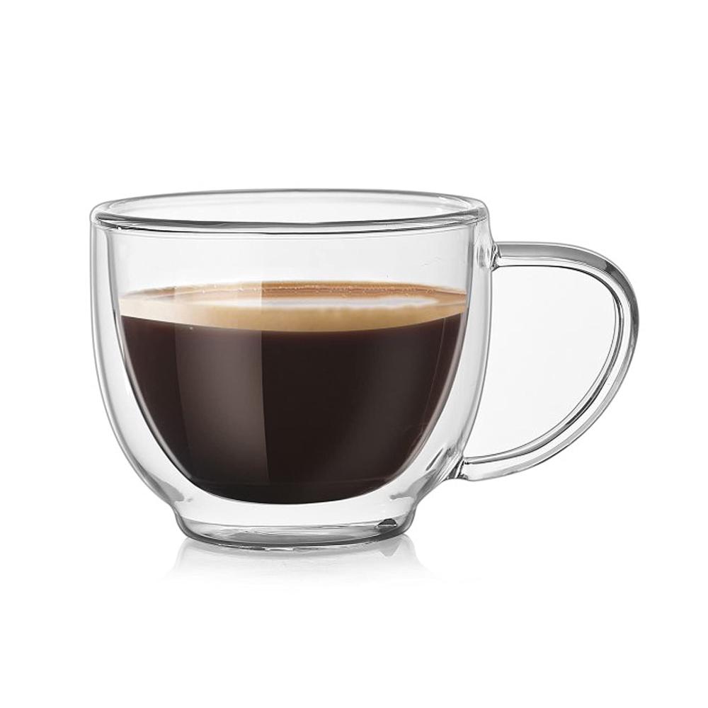 Doppelwandige Kaffee- & Teegläser Set | 200ml hitzebeständige Glasbecher für Cappuccino Latte Tee Saft & mehr | Stilvolle Kaffeetassen mit Griff |
