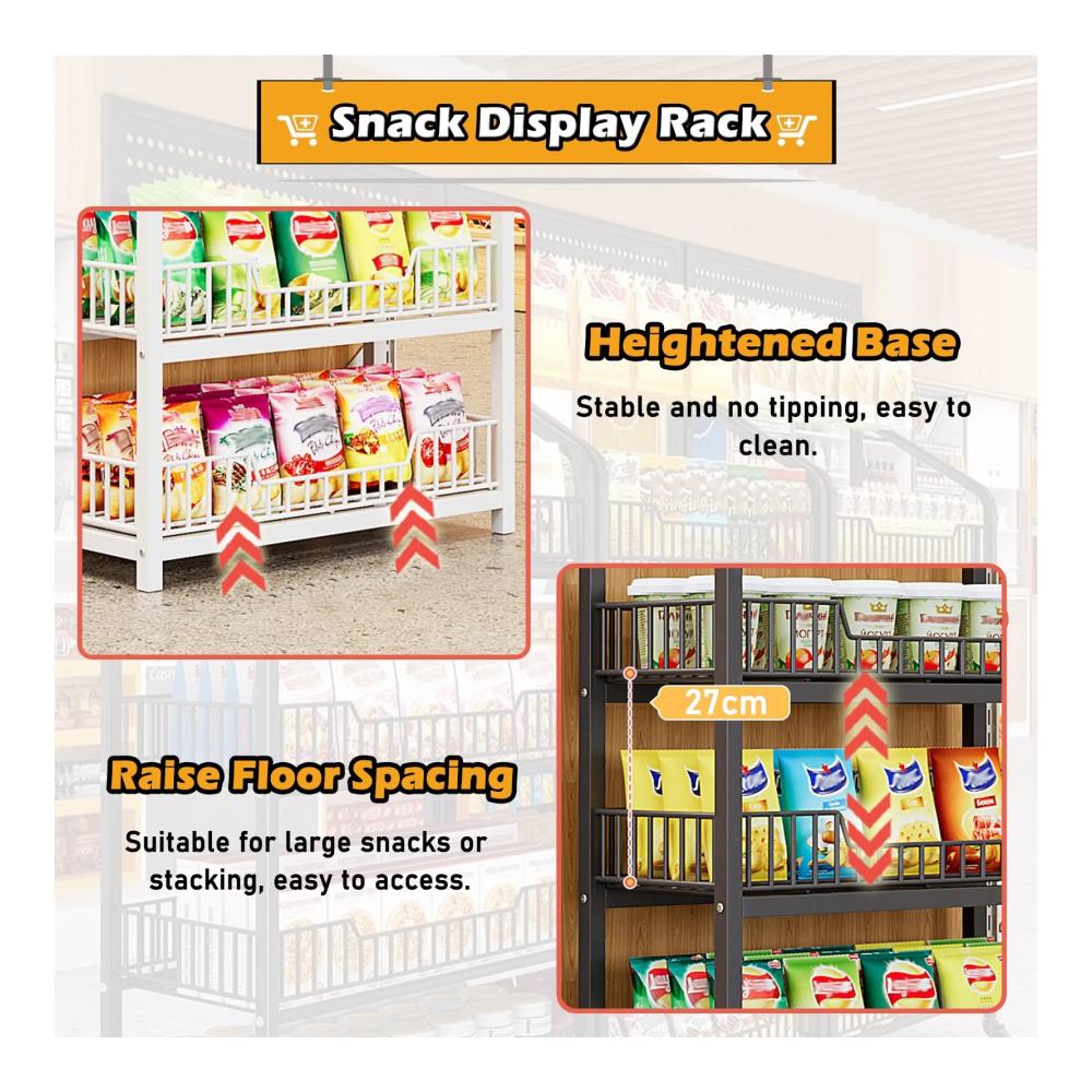 Großes Obst- und Gemüseregal für die Küche | 4 Etagen Snack-Regal mit Geländer für Büro- und Supermarktnutzung | Küchen-Aufbewahrungsz