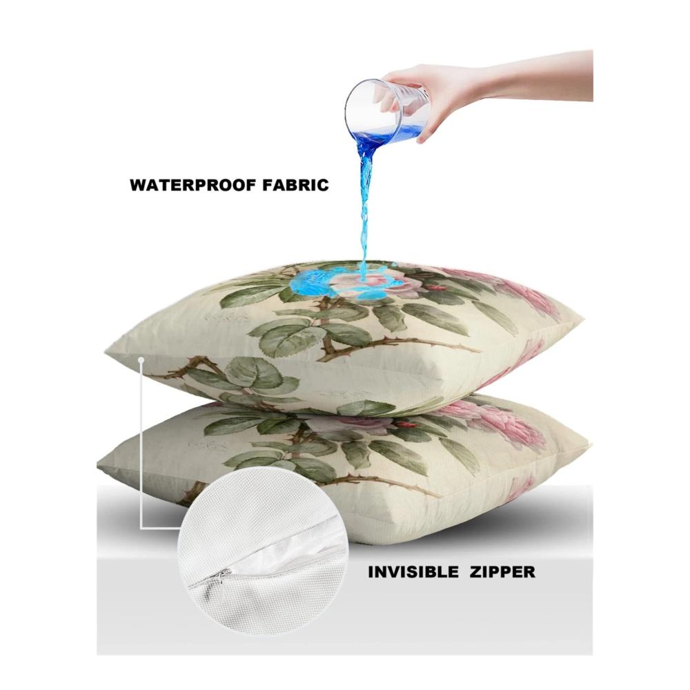 2er Set Wasserdichte Zierkissenbezüge 40x40cm | Dekorative Outdoor Kissenhüllen mit Blättermuster | Pflegeleicht und Stilvoll für Balkon Garten und Wohnzimmer | Hochwertige Leinenoptik in Salbeigrün