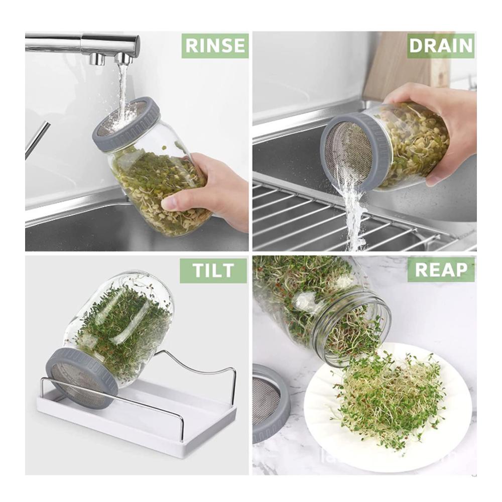 Mason Jar Keimglas-Set 2 Einmachgläser mit breiter Öffnung Keimdeckel Ständer & Abtropfschale - Perfekt für gesundes Keimen und Auf