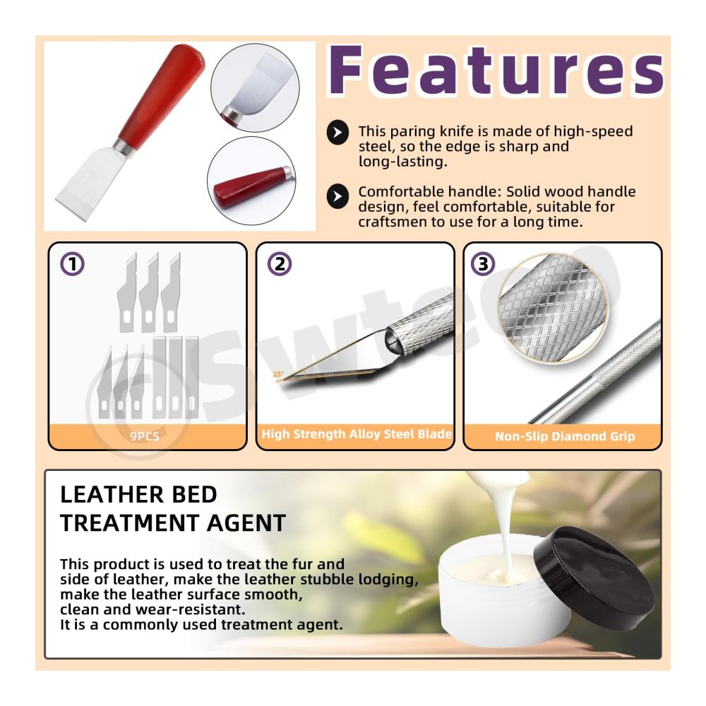 Entdecken Sie das ultimative Zubehör für Lederarbeiten 22Pcs Metall Leder Skiver Set mit Schneidemesser Lineal Schnitzmesser und mehr - Perfektes Werkzeug für präzise Ergebnisse und professionelle Oberflächenbearbeitung