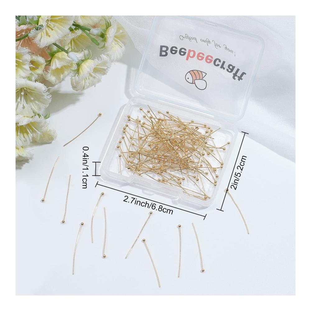 Schmuckherstellungs-Sets 200 Stück/Box 18 Karat Vergoldete Kugelkopfstifte aus Messing 30 mm für DIY-Herstellung von Charm-Perlen - Kopf 2 mm