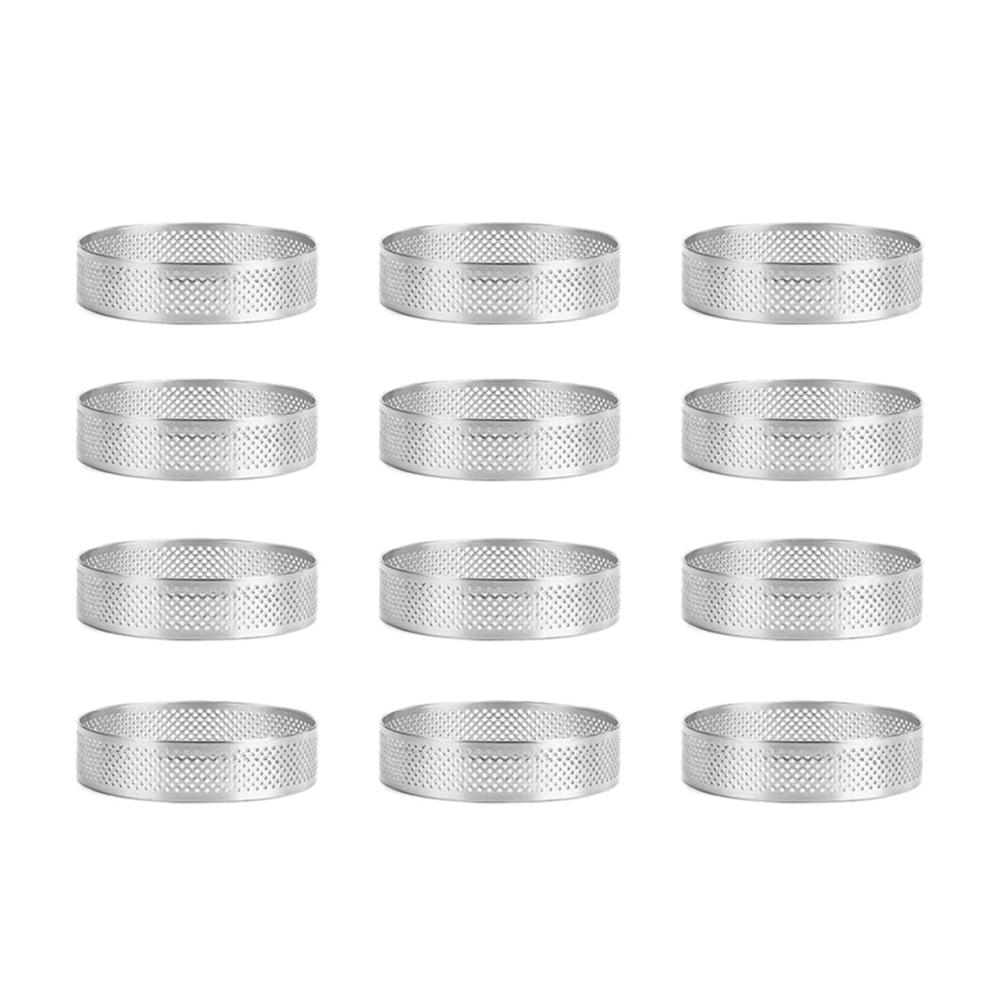Professionelle 12er Set Tortenringe aus Edelstahl | Perforierte Mousse Formen | Runde Backrahmen für perfekte Kuchen | Hochwertige Backutensilien 6 cm Durchmesser