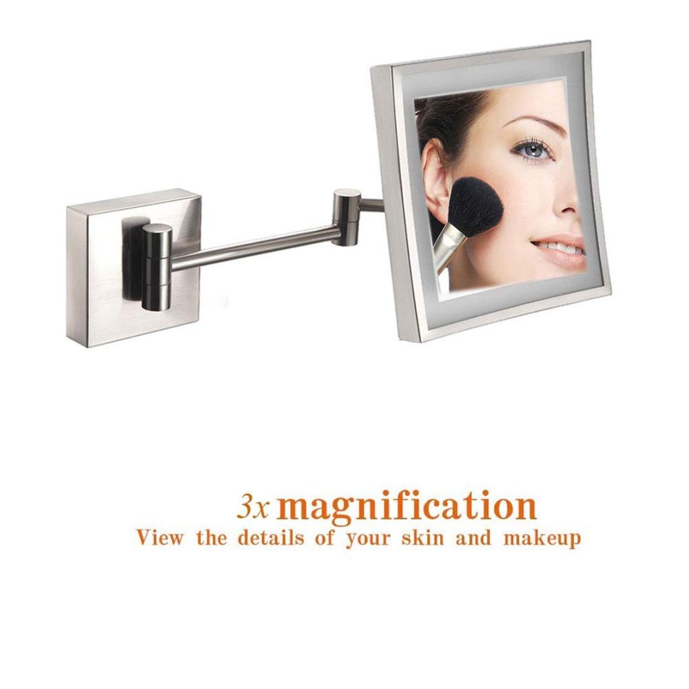 Erleben Sie Perfektion 3X LED-Wand-Kosmetikspiegel aus Edelstahl mit Touchscreen 360-Grad-Schwenkrotation 8 Zoll quadratisch für Badezimmer. Ihr Beauty-Must-Have! (Farbe Nickel Größe USB