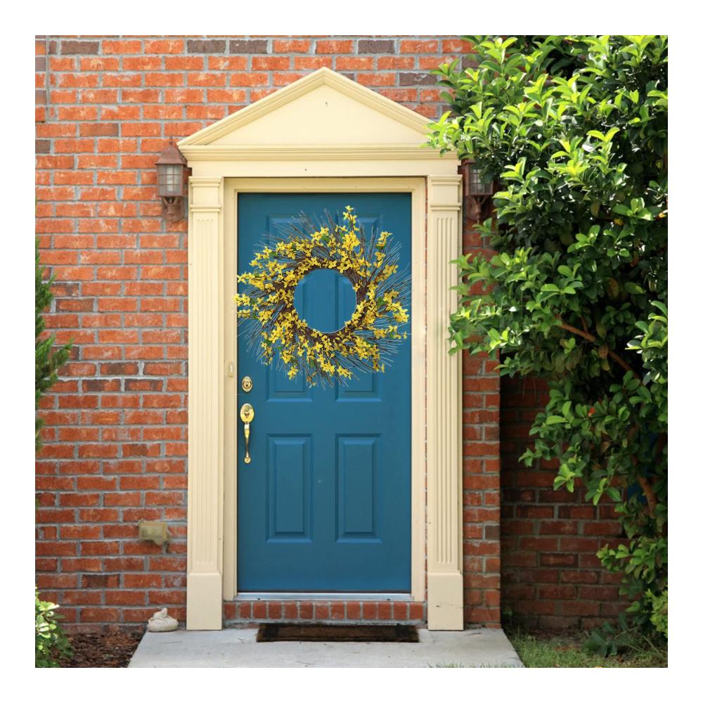 21 Zoll Frühlings-Haustür-Kranz Künstlicher Forsythien-Blumenkranz Blüten-Cluster & Seidenblätter auf Weinrebe - Ideal für Fenster Garten & Hochzeiten Bauernhaus-Stil Dekoration (1