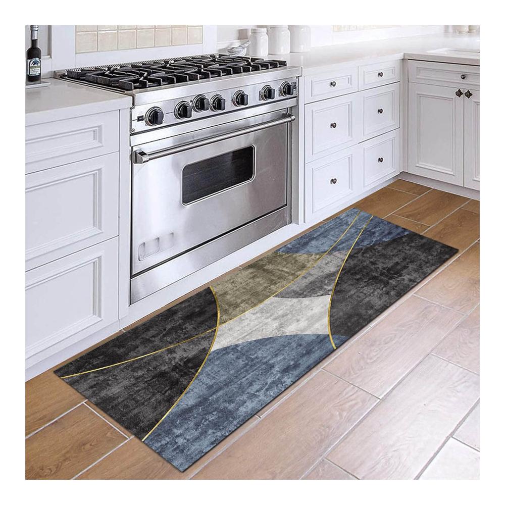Graublauer Läufer Teppich für Flur Küche & Treppen - Schmaler rutschfester Teppichläufer waschbar - Dämm- & Schutzmatten (80x350cm