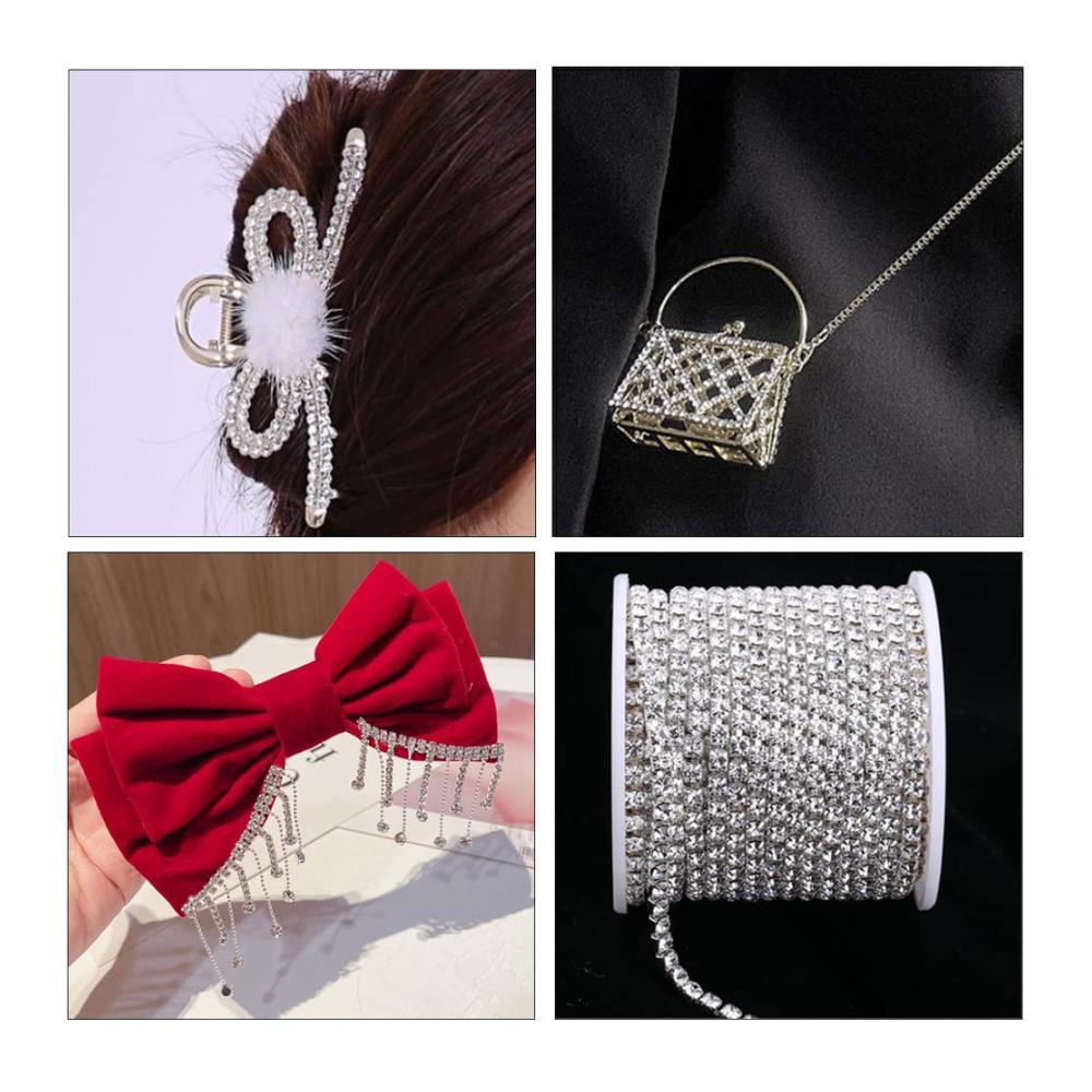 Verleihen Sie Ihrem Projekt Glanz! Borten mit Beads - Strassband Kristall 1 Rolle Kristall Strass Schließen Kette Dekoratives Strass Borte Band für Nähen Handwerk und DIY Hochzeitsdekoration (2 mm) - Klarer Glanz und elegantes Design