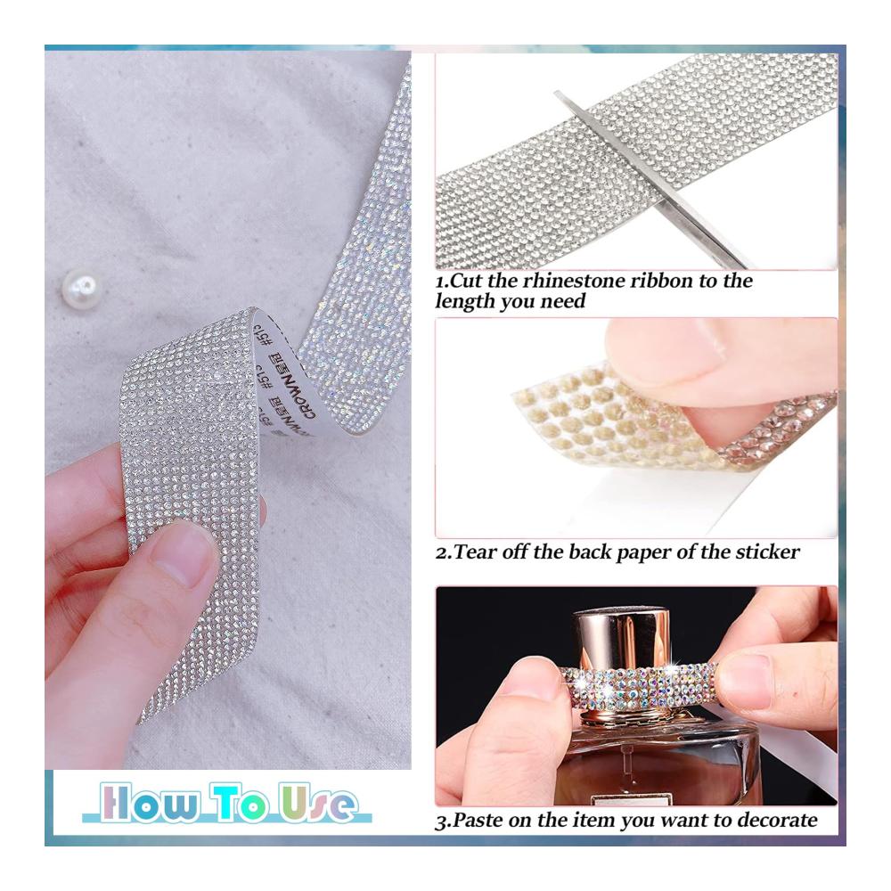 Bänder - Strasssteine Selbstklebend Kristall Diamant Band 4 Rollen - Glitzersteine Silber Strassband für DIY Deko - Perfekt für Kunsthandwerk Auto Telefon Hochzeit & Geburtstag