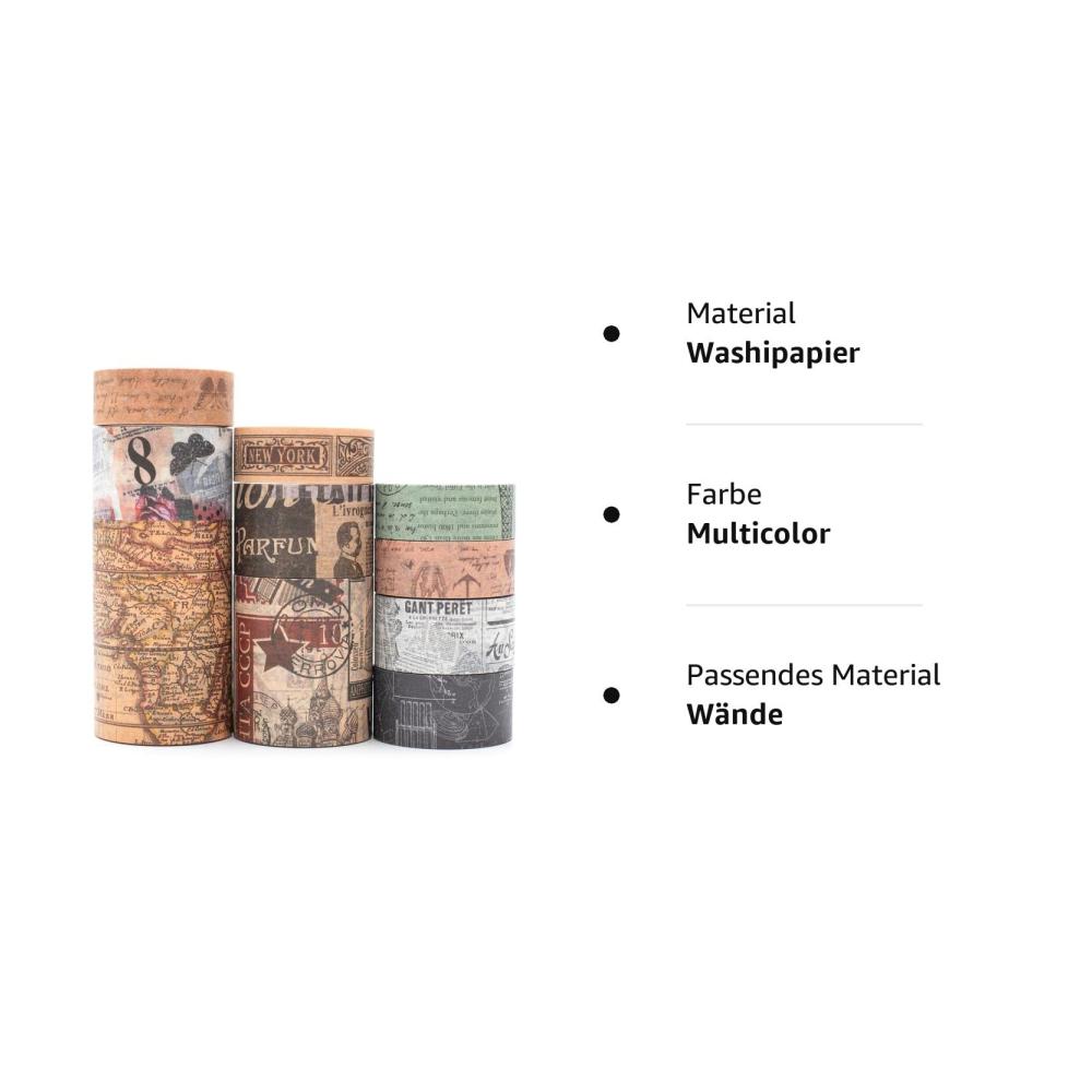 Antike Kartenmuster Washi Tape Set - 10 Rollen breites dekoratives Masking Tape für Kunst DIY Tagebuch Scrapbooking & mehr - Retro Klebebänder für kreative Projekte & Verpackung