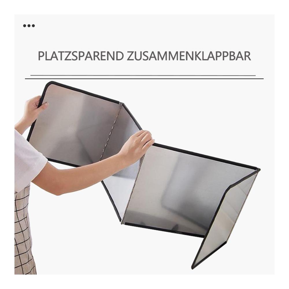 Klappbarer Spritzschutz für Herd und Pfannen | Edelstahl Küchenspritzplatte | Platzsparendes Design | Fettschutz beim Kochen und Braten | 45x50cm Größe | Kochzubehör & Displayschutzfolie inklusive