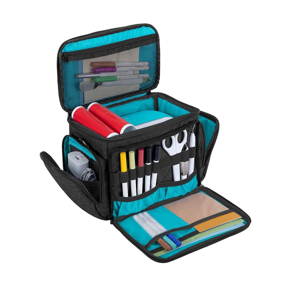 Hochwertige Scrapbooking-Werkzeugtasche Tragbare Cricut-Hülle für Heißluftpresse 9x6x7.5 - Schwarze Polyester-Tragetasche für Cricut