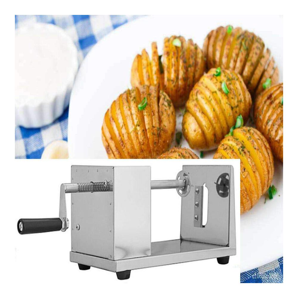 Spiralschneider Edelstahl - Perfekt für Kartoffeln Obst & Gemüse - Manueller Kartoffelschneider mit Kurbel und rutschfesten Gummifüßen - Ideales Küchenhelfer & Kochzubehör für Tornado Chips und mehr