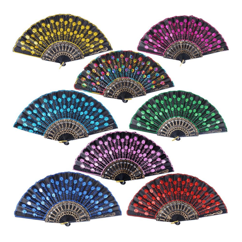 Exquisite Handfächer mit Pailletten – Perfekte Hochzeitsdekoration für stilvolle Zeremonien! 8er Set Klappfächer für Geschenke Wanddekoration und mehr! Japanisches Design. (23.5cm*43cm