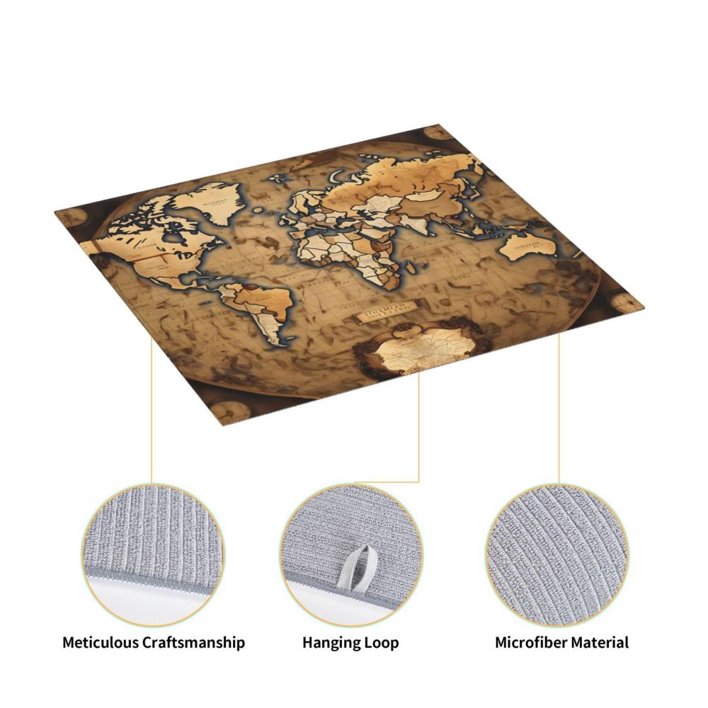 Supersaugfähige Mikrofaser-Geschirrtrockenmatte mit Vintage Weltkarte Design Anti-Rutsch Küchenarbeits-Trockenunterlage Ideal für Gläser & Besteck