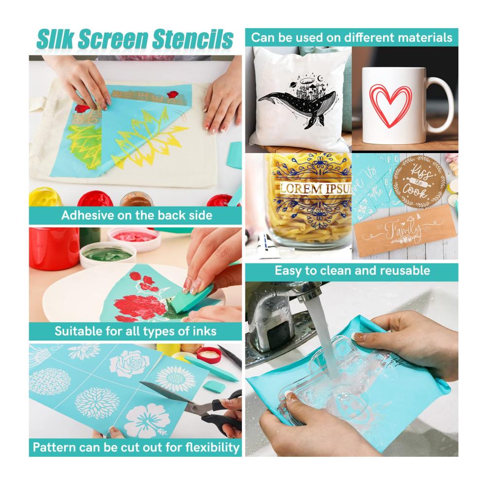 Premium Siebdruck Schablonen Set | Selbstklebend & Wiederverwendbar | Ideal für Holz Stoff Wand Glas & mehr | Dekorieren Sie mit Leichtigkeit | Perfekt für Künstler & DIY-Projekte | 20x25 cm 2 Stück