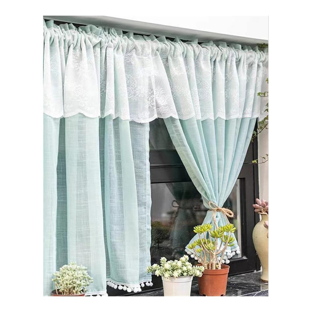 Entzückende Scheibengardine Spitze Bistrogardine mit Pompom-Dekor für kleine Fenster in Küche & Wohnzimmer - Landhausstil Vorhang Schals - Einzelstück (180x60cm) - Frische Eleganz für Ihre Fenster