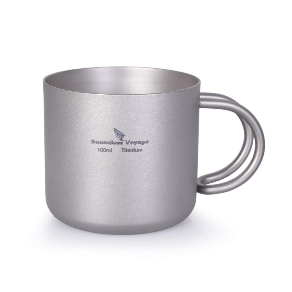 Hochwertige Teetassen-Set aus doppelwandigem Titan ideal für Camping und Picknick - Innen- und Außenbereich geeignet | 100 ml Kapazität | Ti3085D