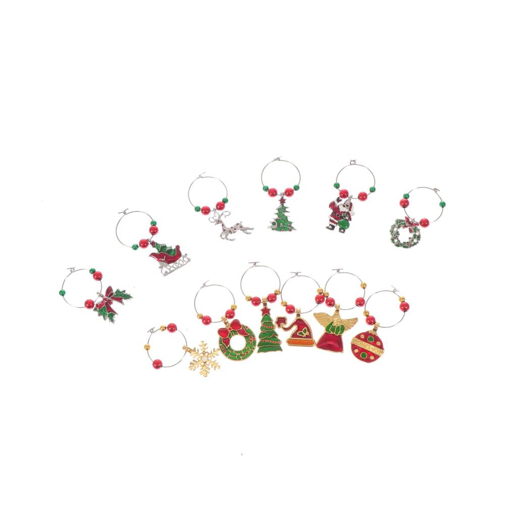 Weihnachtszauber im Glas - 12er Set Weinglasringe & -anhänger aus Silikon & Legierung. Individuelle Weinidentifikatoren für die Feiertage! Premium-Geschenk für Weinliebhaber