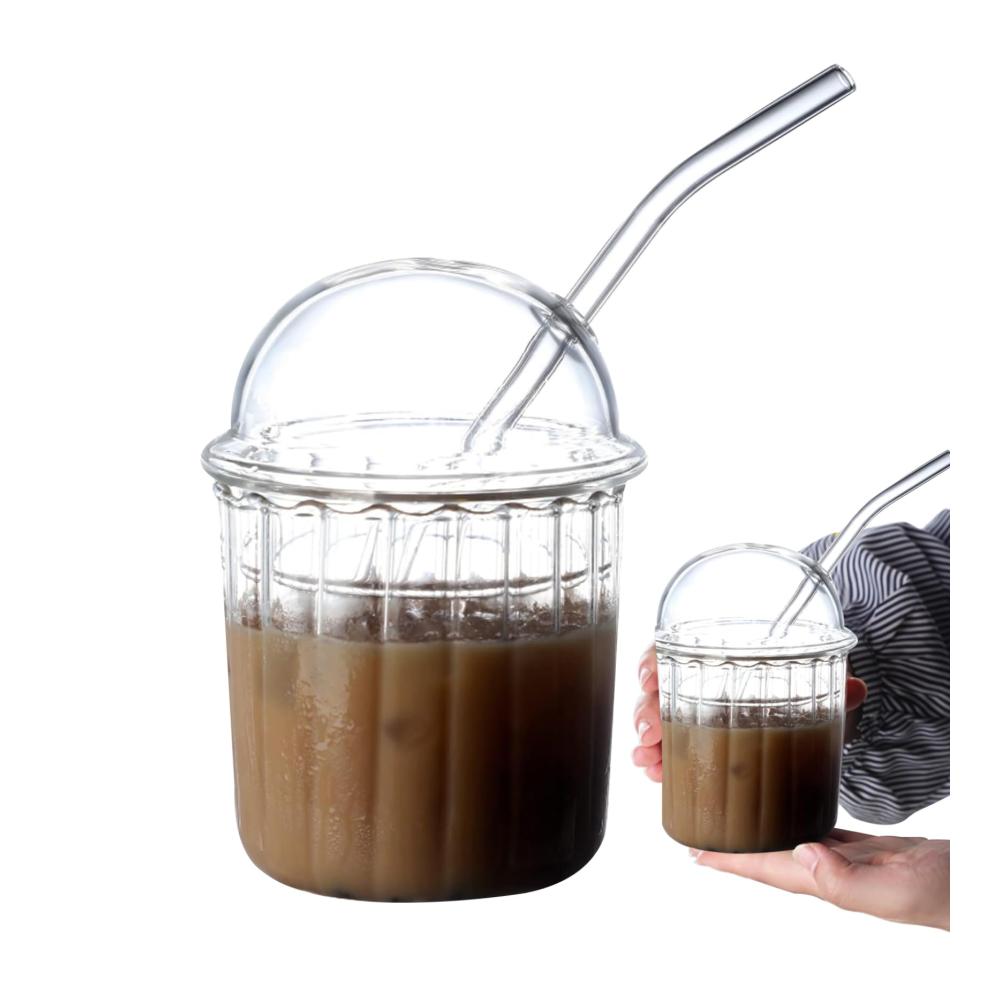Entdecken Sie den Genuss mit unseren wiederverwendbaren Kaffee- & Teegläsern 14oz/450 ml Glas mit Strohhalm und Deckel für erfrischende Getränke! Ideal für unterwegs zu Hause oder im Büro