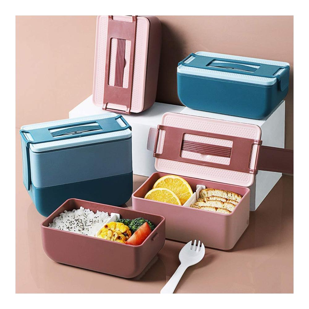 Praktische Lunchbox mit Griffen - BPA-freie Bento-Boxen für Erwachsene und Studenten - 2-lagiger Lebensmittelbehälter mit 900 ml Kapazität - Mikrowellen- und spülmaschinengeeignet (Farbe A Größe