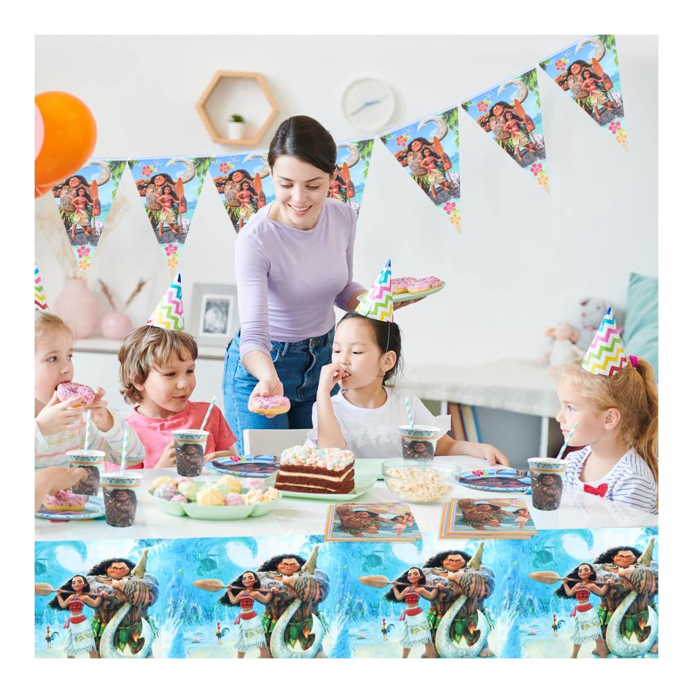 Vaiana Geburtstagsdeko Set - Exklusives Moana Partygeschirr mit Banner Tischdecke und hochwertigen Tellern für einen unvergesslichen Kindergeburtstag! Perfekte Vaiana Party Dekoration mit Tassen und Servietten für eine magische Feier