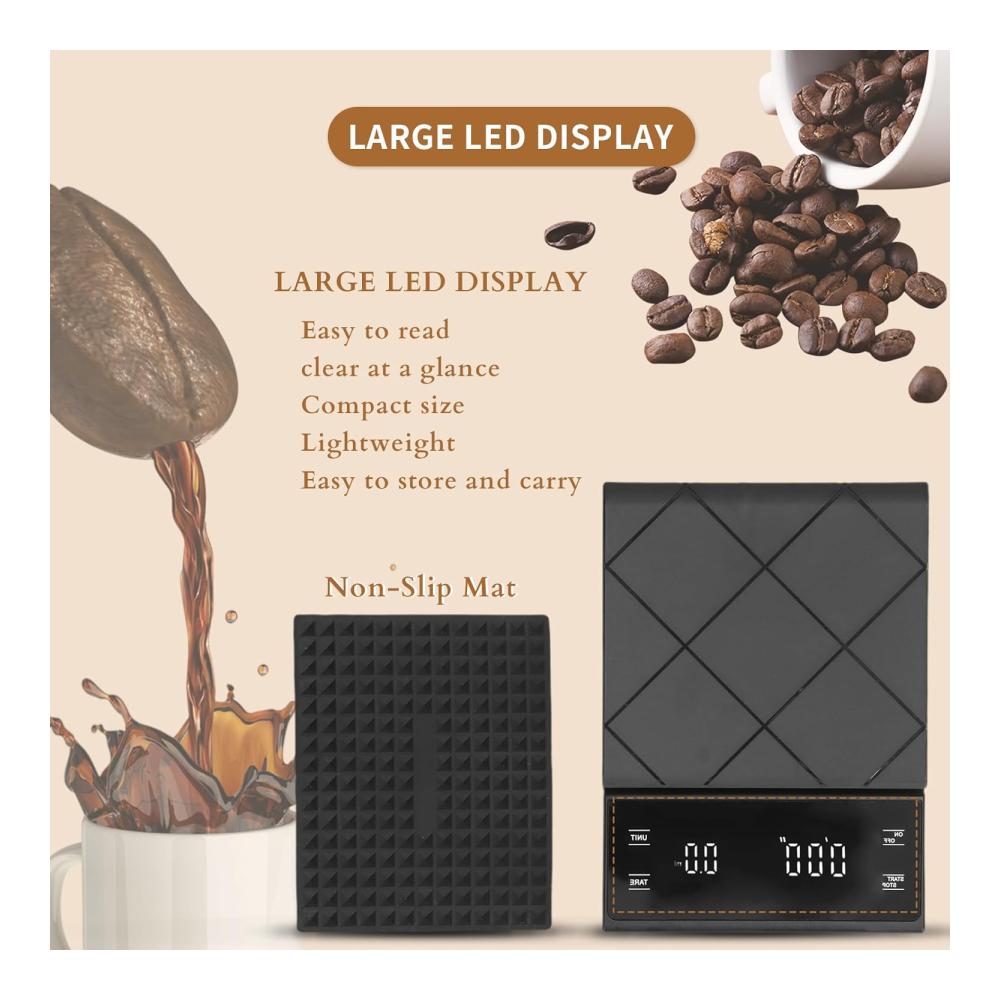 Präzise Kaffee-Digitalwaage mit Timer - Elektronische LED-Anzeige Intelligente Lebensmittelwaage für Gramm/Unze/Ml - Digitale Küchenwaage für exaktes Wiegen bis 01 g - Perfekt für köstliche Rezepte