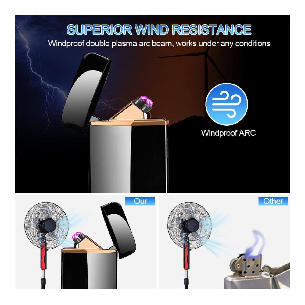 Elektrisches Feuerzeug Aufladbar - Stylisches Plasma Feuerzeug für Mann & Papa - USB Dual ARC Lichtbogen - Winddicht & mit Batterieanzeige - Ideales Geschenk für Mann und Ehemann