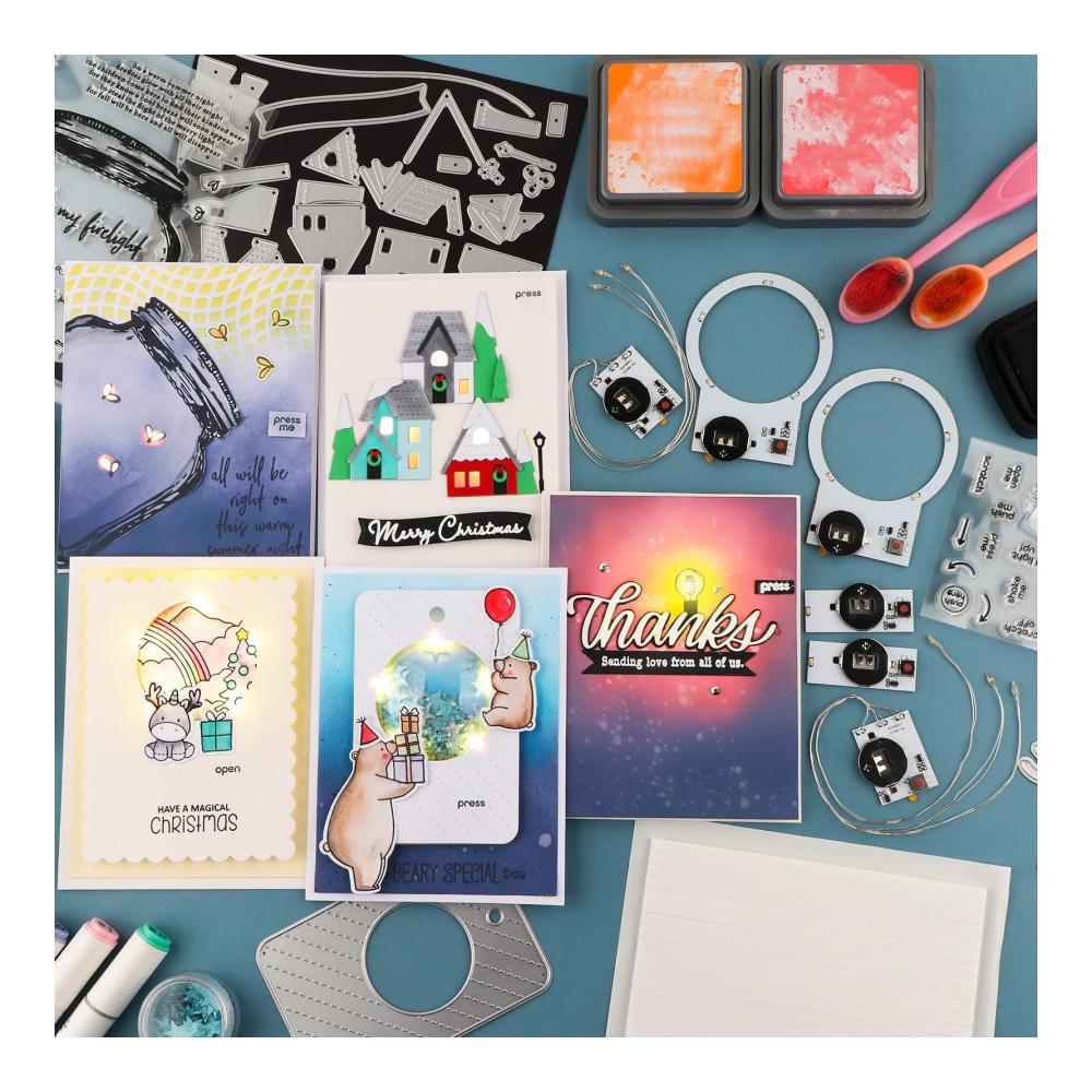 Entdecken Sie 12 Kreative Verzierungen Selbstklebende Leuchteinheiten für Weihnachtskarten Scrapbooking & Dekoration - Einfache Halo-Lichter mit Warmweißen LEDs - Perfekt für DIY-Projekte ohne