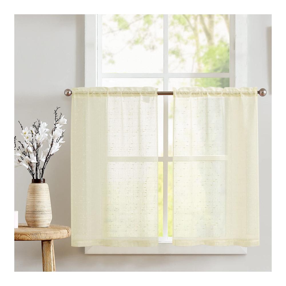 Erfrischen Sie Ihr Zuhause 2er Set Scheibengardinen & Kurzstores im Landhausstil | Transparente Bistrogardinen mit Kreuzmuster für Küche & Wohnzimmer | Semi-Sheer Gaze Fensterschals 60cm Beige