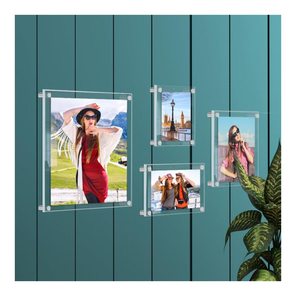 Premium Magnetrahmen Set - 2er Pack Transparente Acryl Bilderrahmen für Doppelseitige Präsentation - Rahmenlos & Elegant - Idealer Acryl Fotorahmen für Zuhause Büro und Galerie