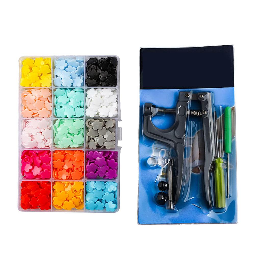 Handwerkzeuge 150 Sets Kunststoff-Harz No-Näh-Knöpfe Verschlüsse in Herz/Stern/Blume - Druckknöpfe Zangen-Set für DIY-Nähprojekte - 15 Farben T3 T5 T8 Zange inklusive - Perfekte Nähwerkzeuge für alle Kleidungsstile