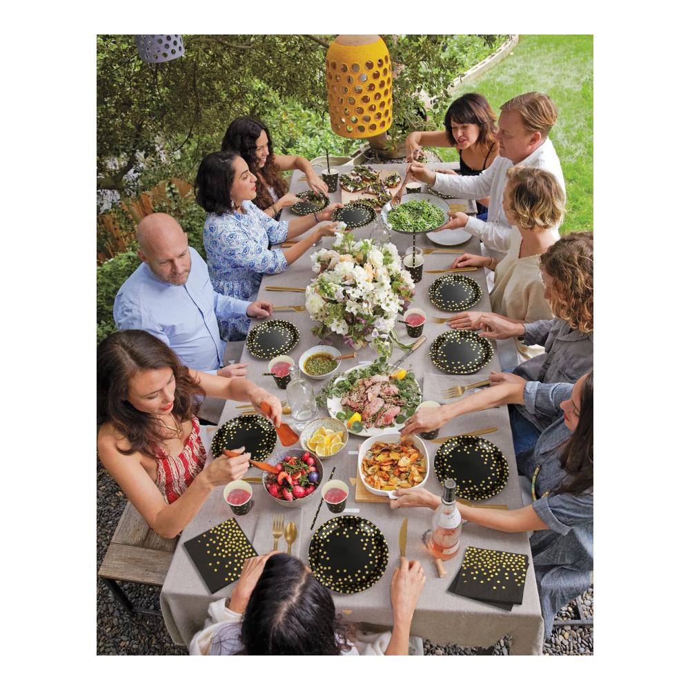 160-teiliges Elegantes Teller-Set in Schwarz & Gold für 20 Gäste - Perfekt für Geburtstage Hochzeiten & Jubiläen - Wiederverwendbare Pappteller Pappbecher Servietten & Strohhalme - Luxuriöses Partygeschirr