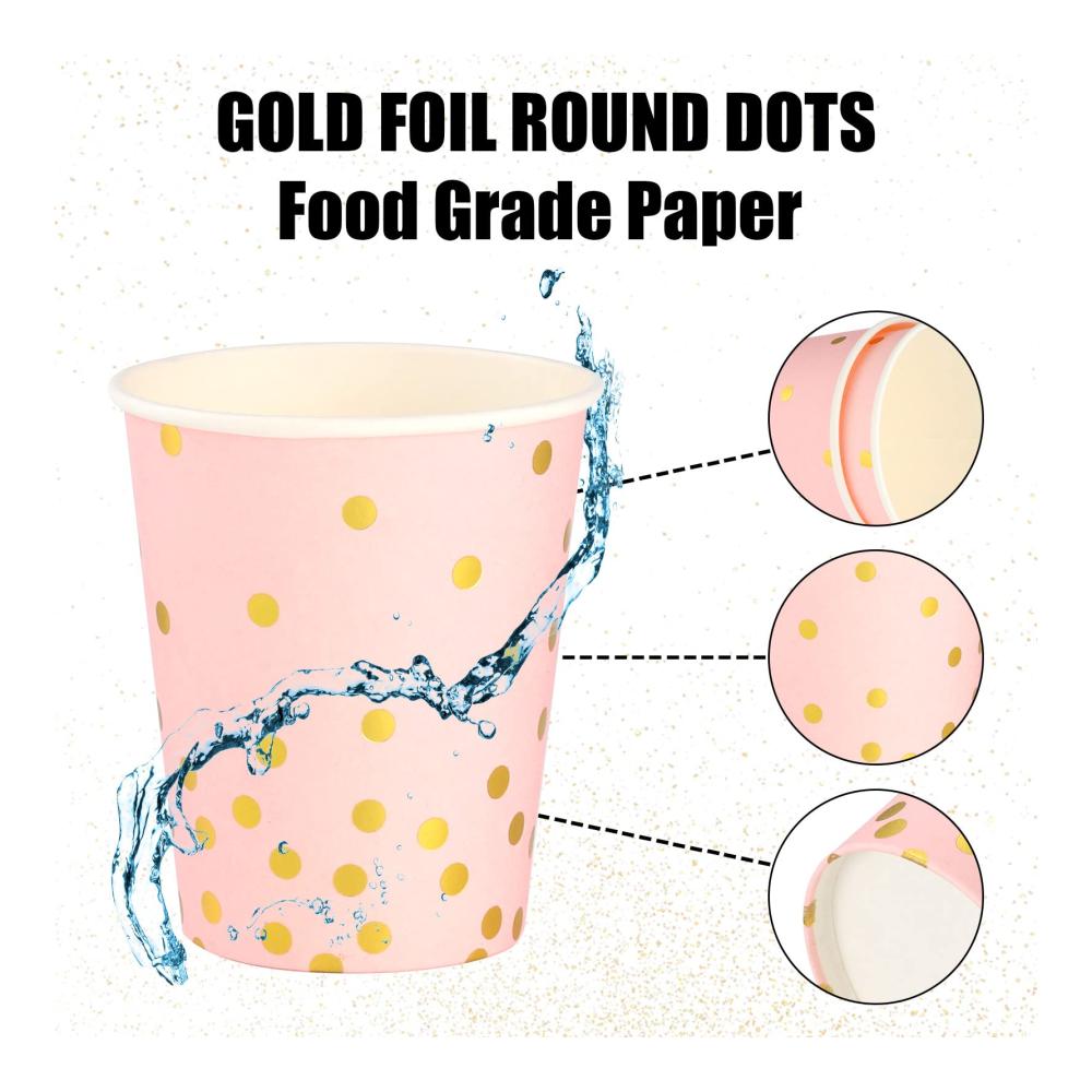 Fanshiontide 60 Stück Einweg Pappbecher 250ml Gold Dot Partybecher für Kinder DIY Partys – Perfekt für Kaffee Tee und mehr