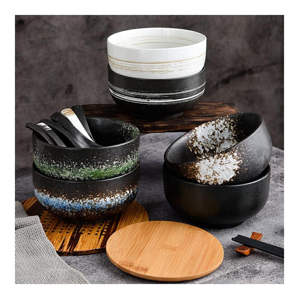 Dessertschalen 6er Set Keramik-Schalen in orientalischem Stil lebensmittelecht ideal für Desserts & Snacks zartes Muster sicher für den Kontakt mit Lebensmitteln stilvoll schwarz