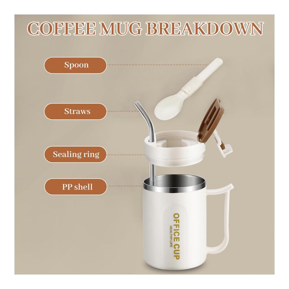 Genießen Sie Ihre Lieblingsgetränke unterwegs! Thermo-Kaffeebecher aus Edelstahl mit Henkel Isolierbecher mit Griff und Strohhalm für heiße und kalte Getränke. Ideal für unterwegs